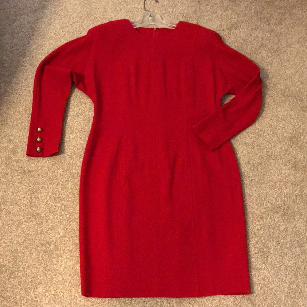 ELLEN TRACY VINTAGE 100% WOOL RED DRESS